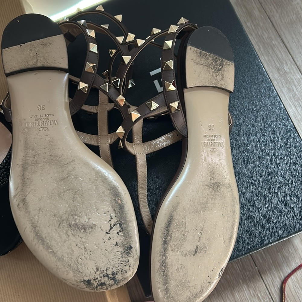Valentino Dark Brown Studded Sandals - Picture 4 of 7